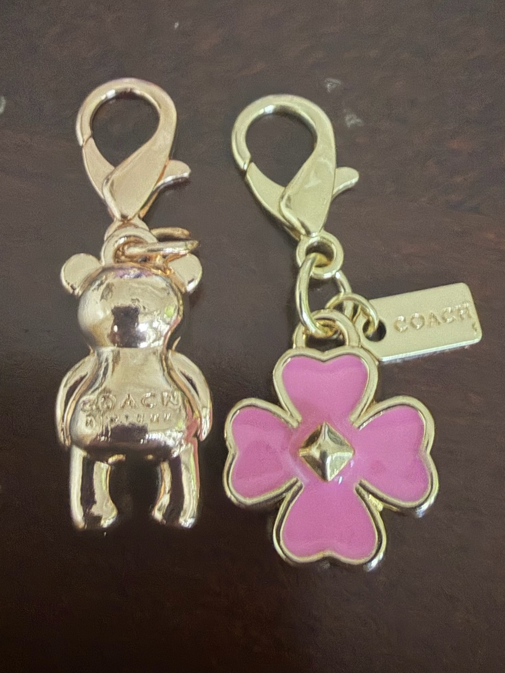 Coach Gold Bear and Pink Flower Enamel Charms